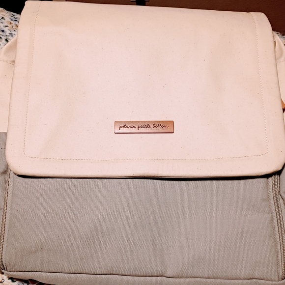 Petunia Pickle Bottom Handbags - Petunia Pickle Bottom Cream and Gray Baby Bag